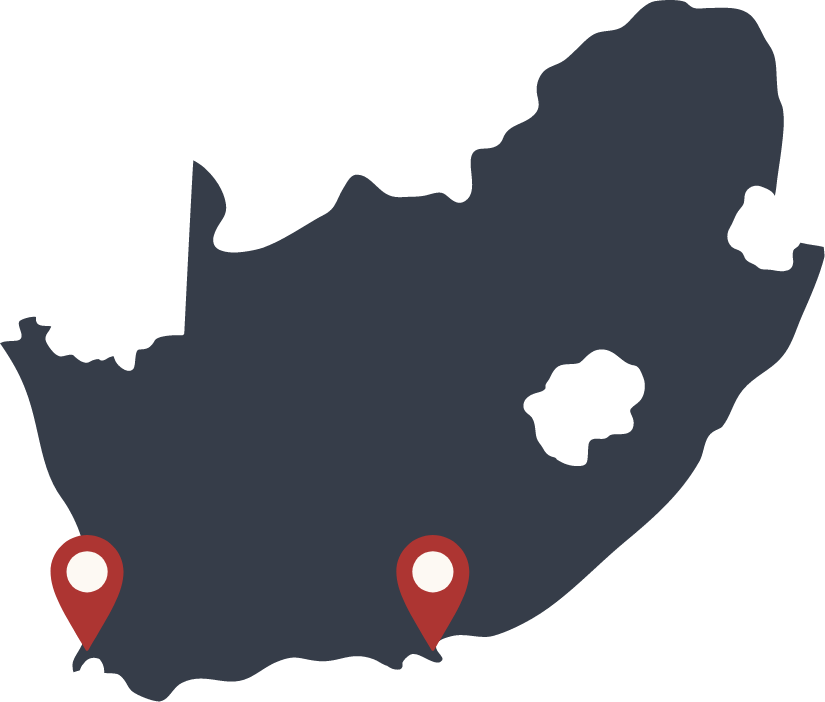 Cape Town and Qgeberha offices on SA map